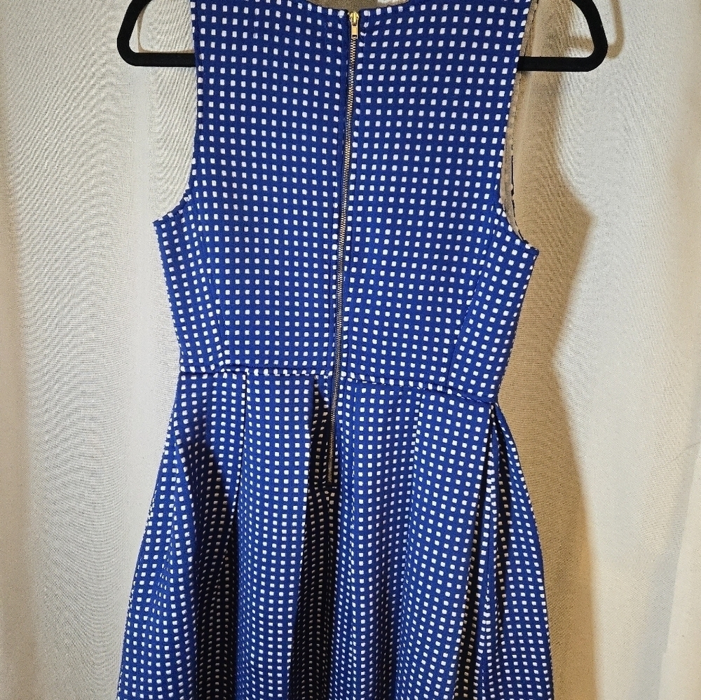 Blue and White Sleeveless Dress Skater Scuba Flare Skirt - Picture 3 of 6